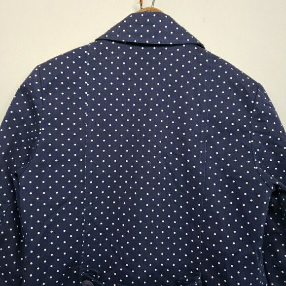 Boden Navy Blue Polka Dot Long Trench Coat Womens 10 Cotton Made in Poland - Picture 7 of 15